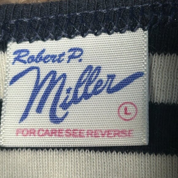Robert P Miller Navy Blue White Striped 100% Cotton Ribbed Knit T-Shirt - Picture 4 of 7